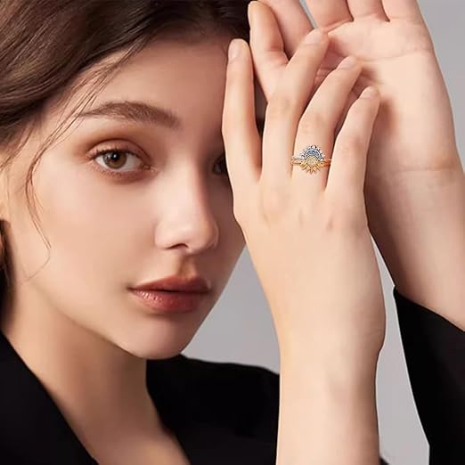 Conjunto Anillos Sol y Luna Ajustables Chapados en Oro – Regalo Parejas