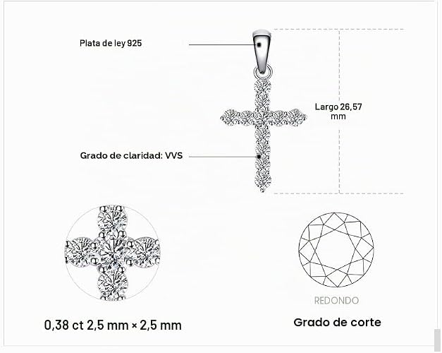 Collar Cruz Plata 925 Oro 14k – Colgante Circonita Cadena 45cm