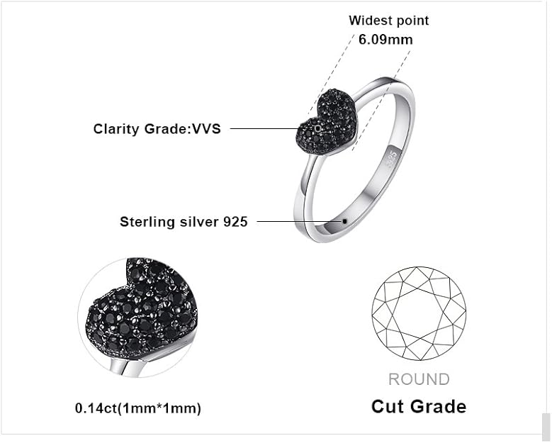 Anillo Corazón Espinela Negra Plata 925 Chapado en Oro – Anillo de Compromiso Mujer