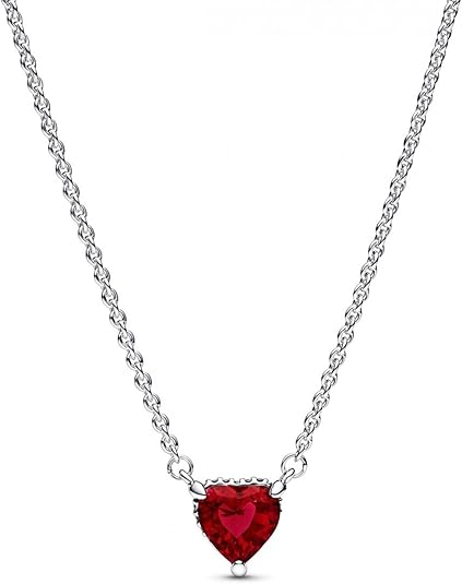 Pandora Collar Corazón Centelleante | Cristales Rojo Cereza | Plata | 45 cm