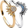 Conjunto Anillos Sol y Luna Ajustables Chapados en Oro – Regalo Parejas