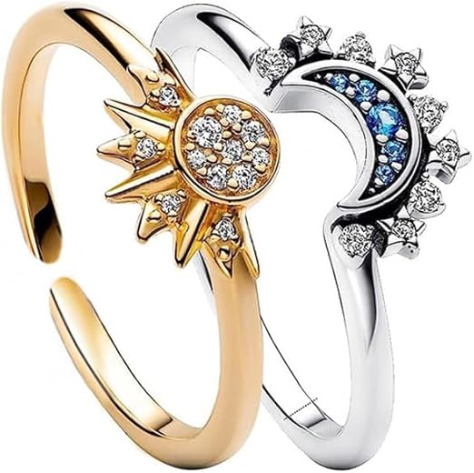 Conjunto Anillos Sol y Luna Ajustables Chapados en Oro – Regalo Parejas