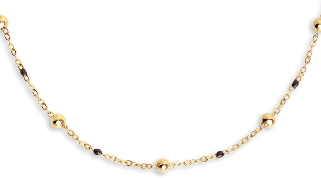 Collar Dots L Black Enamel | Baño Oro 18Kt | Acero Inoxidable | Cadena Ajustable 40 cm