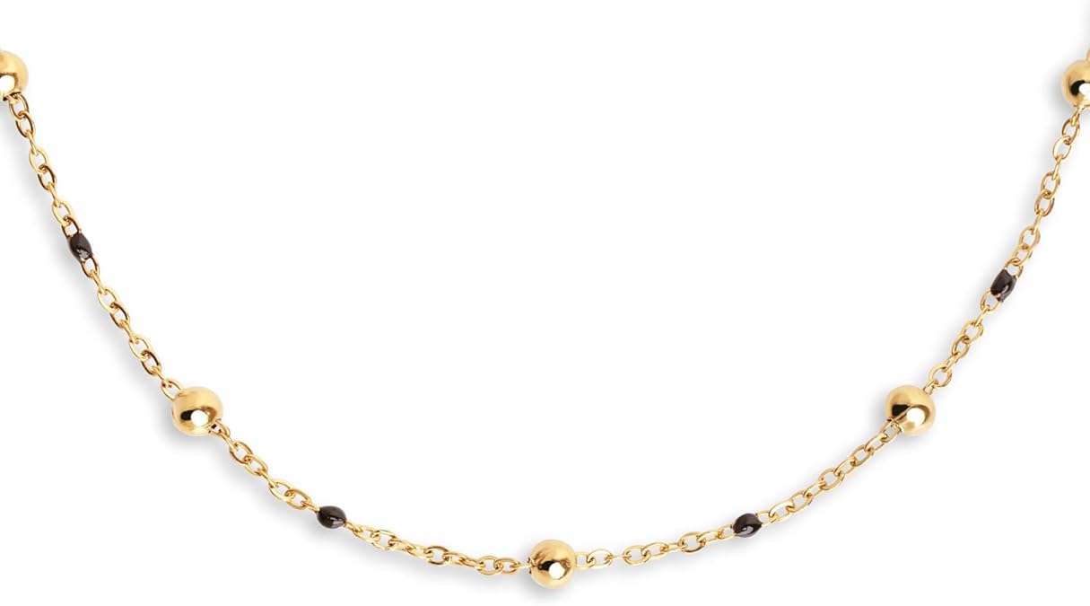 Collar Dots L Black Enamel | Baño Oro 18Kt | Acero Inoxidable | Cadena Ajustable 40 cm