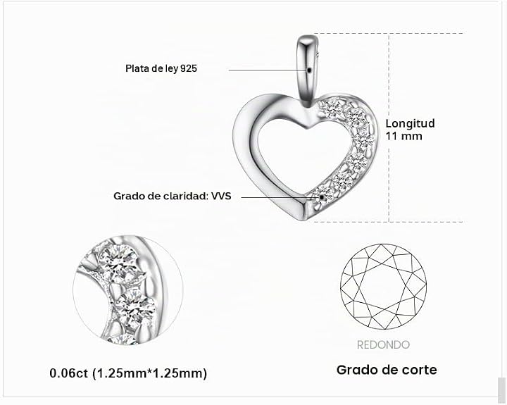 Colgante Corazón Circonita Plata 925 – Collar Cadena de Caja 43cm