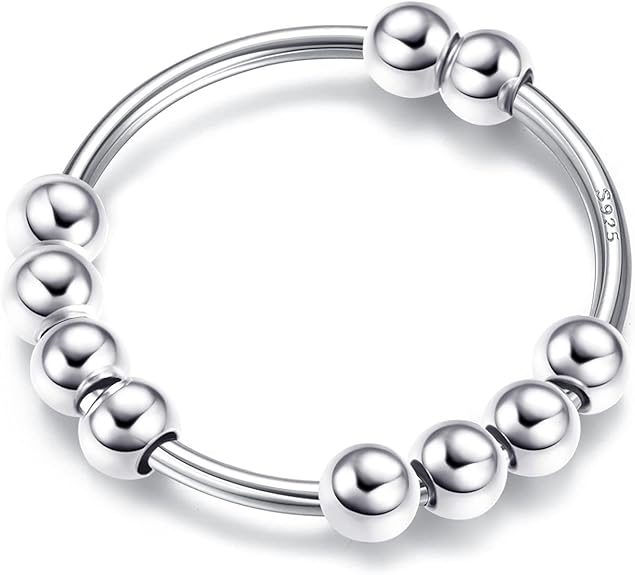 925 Anillo de Ansiedad de Plata Esterlina con Cuentas Giratorias – Spinner Ring