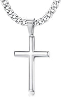 Collar Cruz Hombre Plata de Ley 925 con Cadena Cubana 5MM