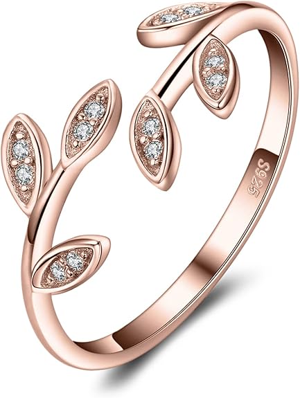 Anillo Hoja de Olivo Ajustable | Plata, Oro 14K y Oro Rosa | CZ