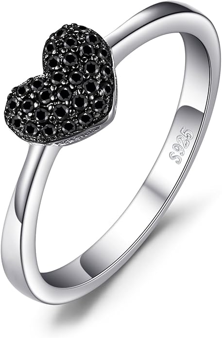 Anillo Corazón Espinela Negra Plata 925 Chapado en Oro – Anillo de Compromiso Mujer