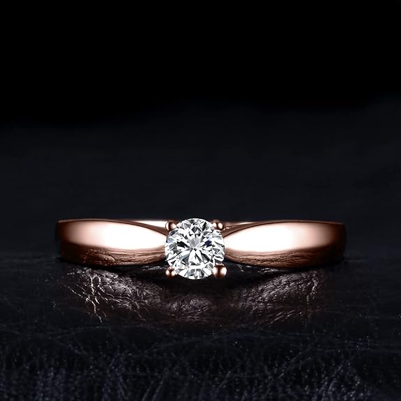 Anillo Clásico Compromiso Plata 925 | Diamante Simulado | Oro 14K y Oro Rosa