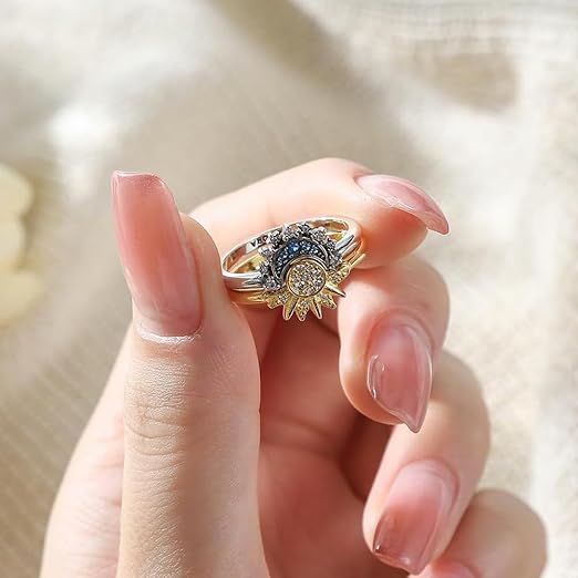 Conjunto Anillos Sol y Luna Ajustables Chapados en Oro – Regalo Parejas