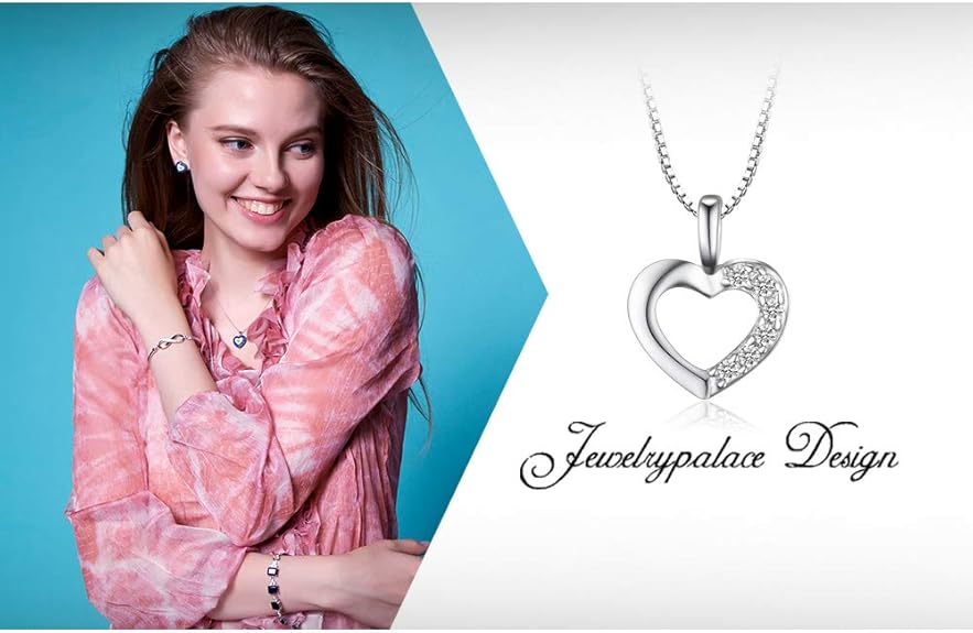 Colgante Corazón Circonita Plata 925 – Collar Cadena de Caja 43cm