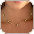 Collar Piedra Natal | Chapádo Oro 14K | Gargantilla Trébol Circonita Cúbica | Mujer y Niña