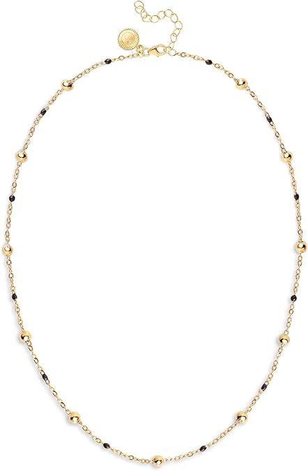 Collar Dots L Black Enamel | Baño Oro 18Kt | Acero Inoxidable | Cadena Ajustable 40 cm