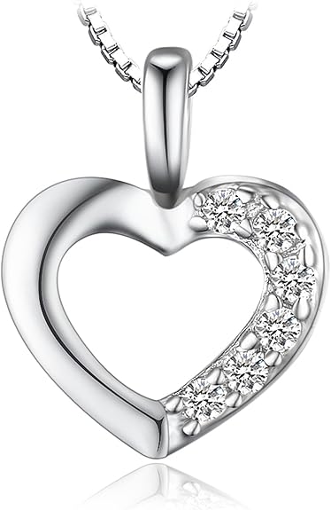 Colgante Corazón Circonita Plata 925 – Collar Cadena de Caja 43cm
