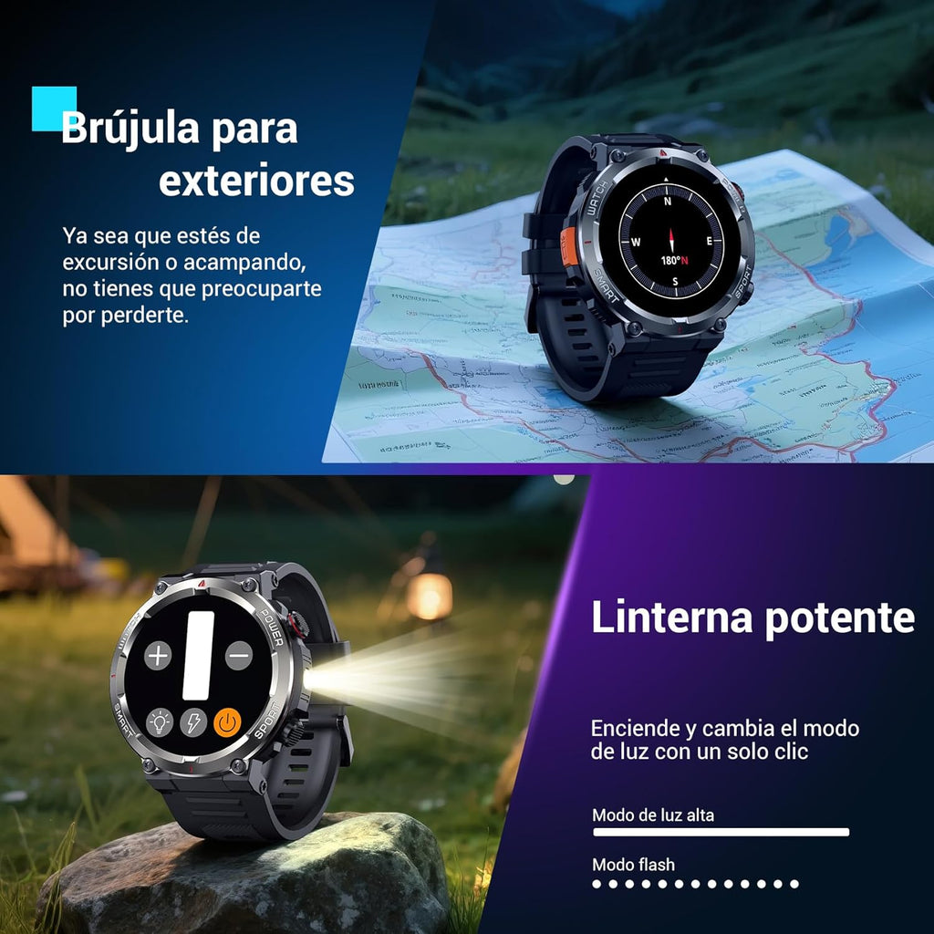 Blackview W50PRO Smartwatch Hombre | Linterna, Brújula, Llamadas Bluetooth | 960 mAh