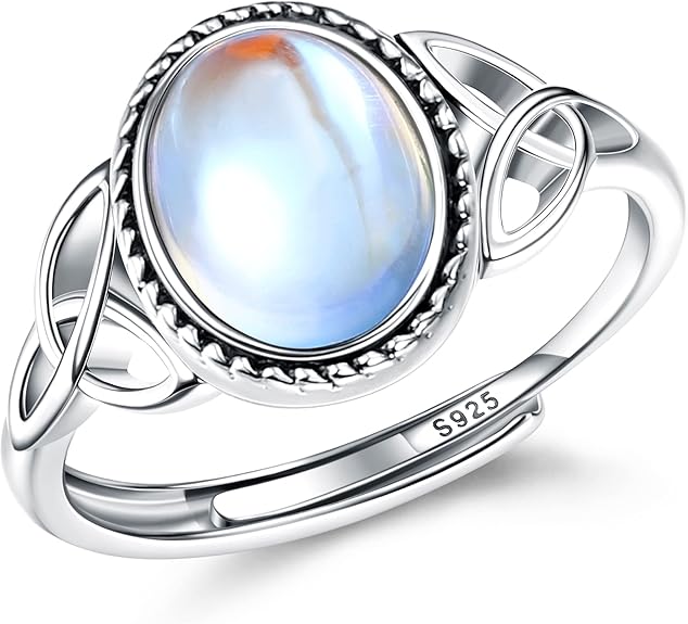 Anillo Piedra Lunar Plata 925 | Ajustable Vintage | Celta CZ