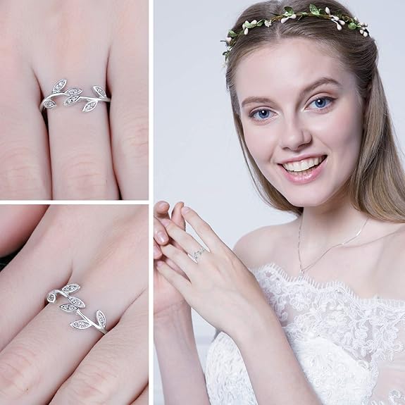 Anillo Hoja de Olivo Ajustable | Plata, Oro 14K y Oro Rosa | CZ