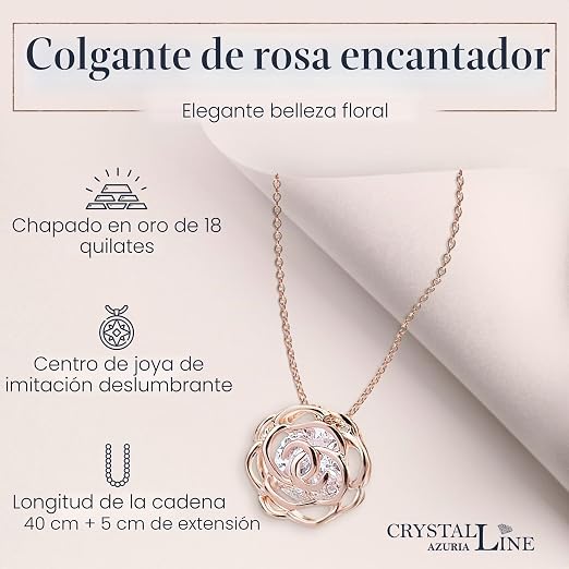 Conjunto Collar y Pendientes Chapado en Oro Flores Rosas con Cristales
