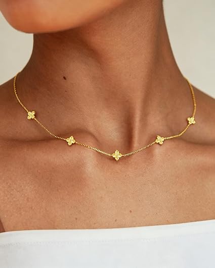 Collar Piedra Natal | Chapádo Oro 14K | Gargantilla Trébol Circonita Cúbica | Mujer y Niña
