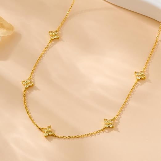 Collar Piedra Natal | Chapádo Oro 14K | Gargantilla Trébol Circonita Cúbica | Mujer y Niña