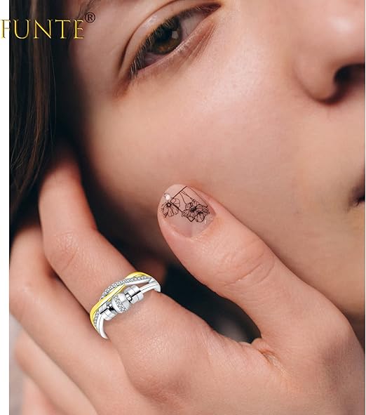Anillo Antiestrés Plata 925 con Cuentas Giratorias Ajustable – Regalo Mujer