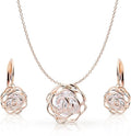 Conjunto Collar y Pendientes Chapado en Oro Flores Rosas con Cristales