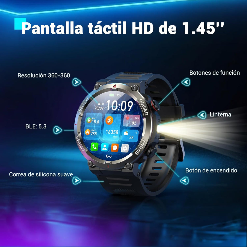 Blackview W50PRO Smartwatch Hombre | Linterna, Brújula, Llamadas Bluetooth | 960 mAh