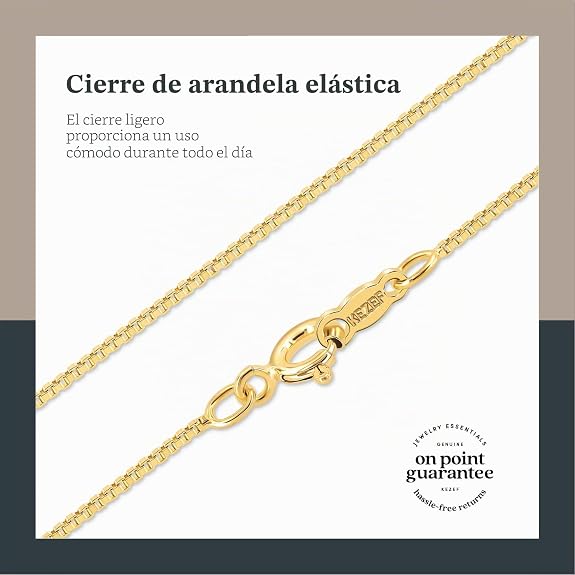 KEZEF Collar Cadena Caja 1mm | Oro 18k, Plata de Ley y Oro Rosa