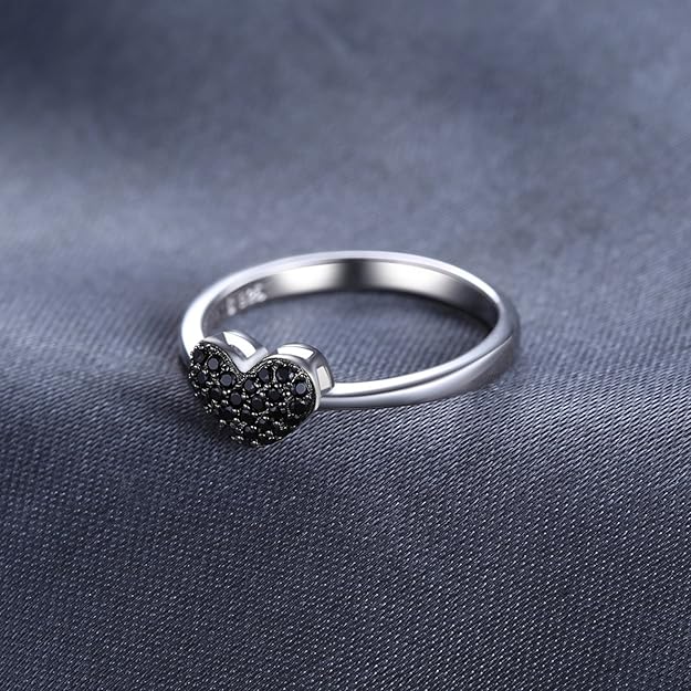 Anillo Corazón Espinela Negra Plata 925 Chapado en Oro – Anillo de Compromiso Mujer