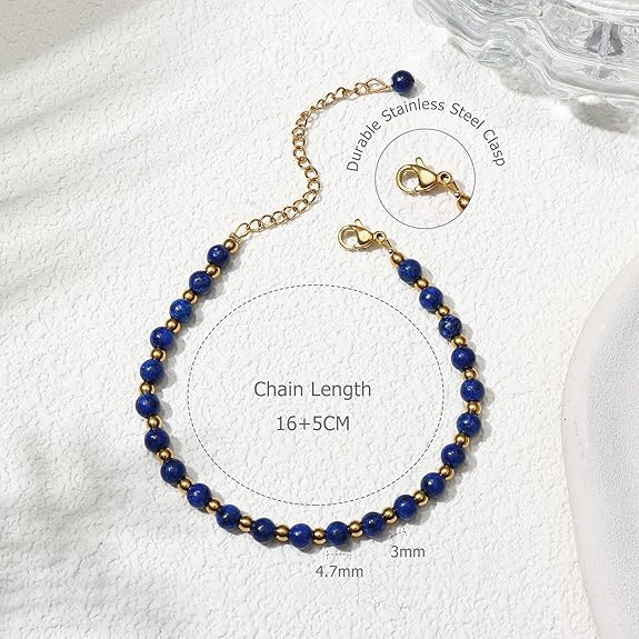 Pulsera Boho Piedra Natural y Cuentas | Acero Inoxidable Chapado Oro | Con Caja Regalo