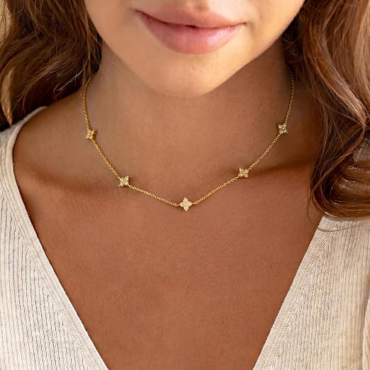 Collar Piedra Natal | Chapádo Oro 14K | Gargantilla Trébol Circonita Cúbica | Mujer y Niña