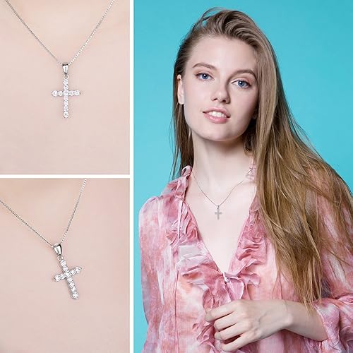 Collar Cruz Plata 925 Oro 14k – Colgante Circonita Cadena 45cm