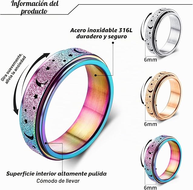 Anillos Giratorios para Ansiedad y Estrés - Spinner Ring Inoxidable