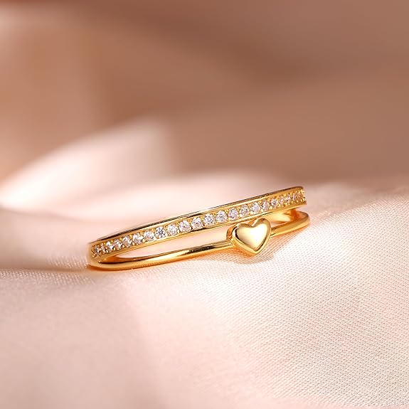 Adramata Anillo Corazón Plata 925 | Chapado Oro 14K | Ajustable