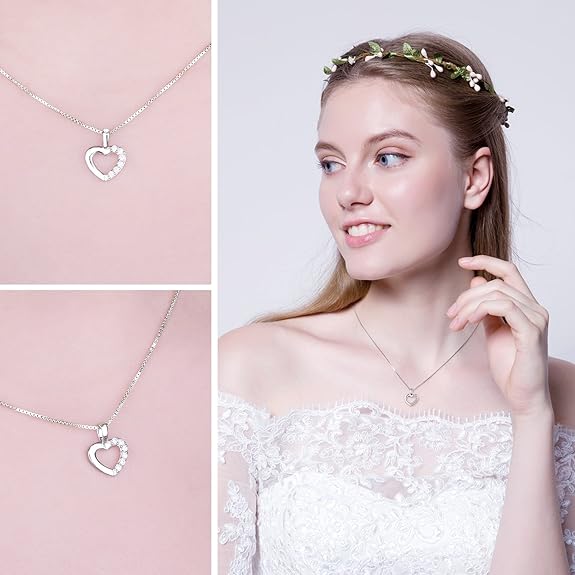 Colgante Corazón Circonita Plata 925 – Collar Cadena de Caja 43cm