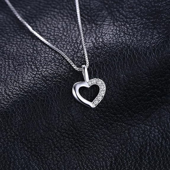 Colgante Corazón Circonita Plata 925 – Collar Cadena de Caja 43cm