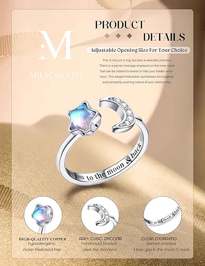 Anillo Ansiedad Giratorio Piedra Lunar Ajustable – Fidget Ring Mujer