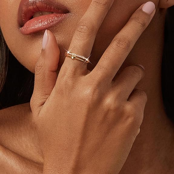 Adramata Anillo Corazón Plata 925 | Chapado Oro 14K | Ajustable