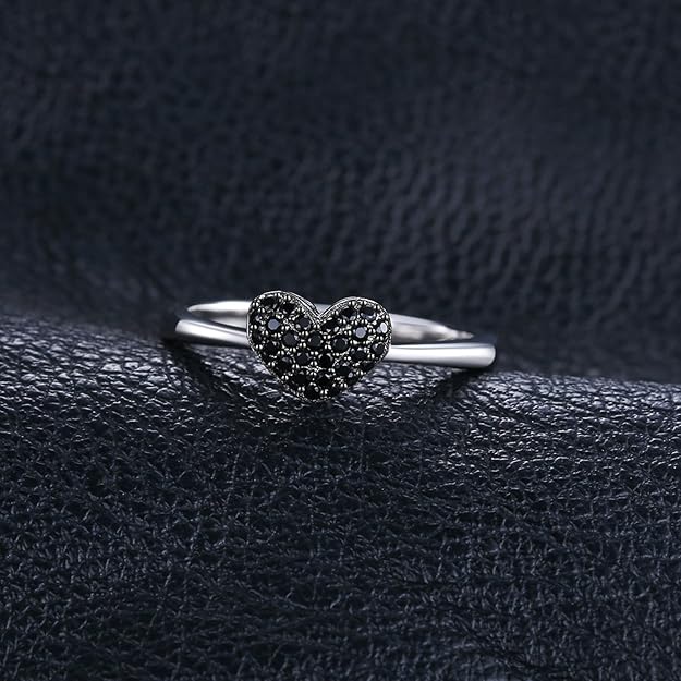 Anillo Corazón Espinela Negra Plata 925 Chapado en Oro – Anillo de Compromiso Mujer