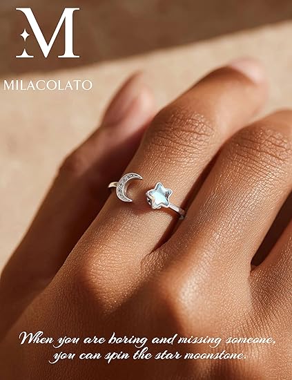 Anillo Ansiedad Giratorio Piedra Lunar Ajustable – Fidget Ring Mujer