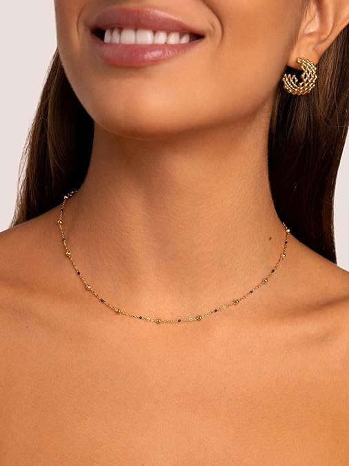 Collar Dots L Black Enamel | Baño Oro 18Kt | Acero Inoxidable | Cadena Ajustable 40 cm