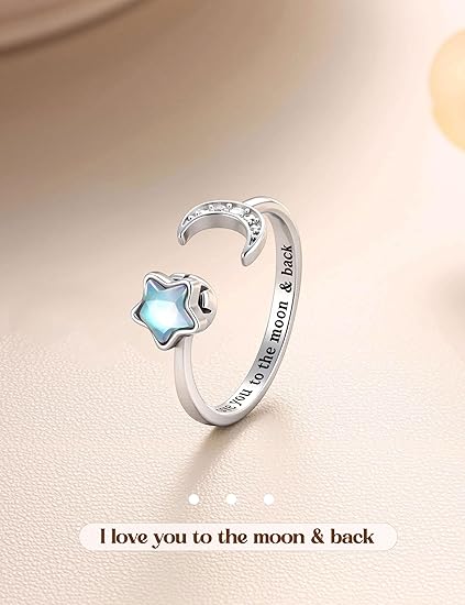 Anillo Ansiedad Giratorio Piedra Lunar Ajustable – Fidget Ring Mujer