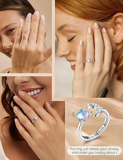 Anillo Ansiedad Giratorio Piedra Lunar Ajustable – Fidget Ring Mujer