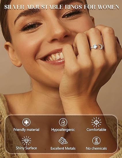 Anillo Ansiedad Giratorio Piedra Lunar Ajustable – Fidget Ring Mujer