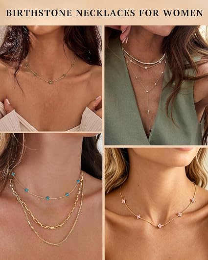Collar Piedra Natal | Chapádo Oro 14K | Gargantilla Trébol Circonita Cúbica | Mujer y Niña