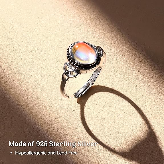 Anillo Piedra Lunar Plata 925 | Ajustable Vintage | Celta CZ
