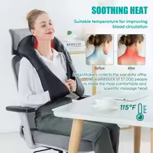 Masajeador de Cuello Shiatsu Brelley – Alivio Cervical con Calor y 8 Rodillos
