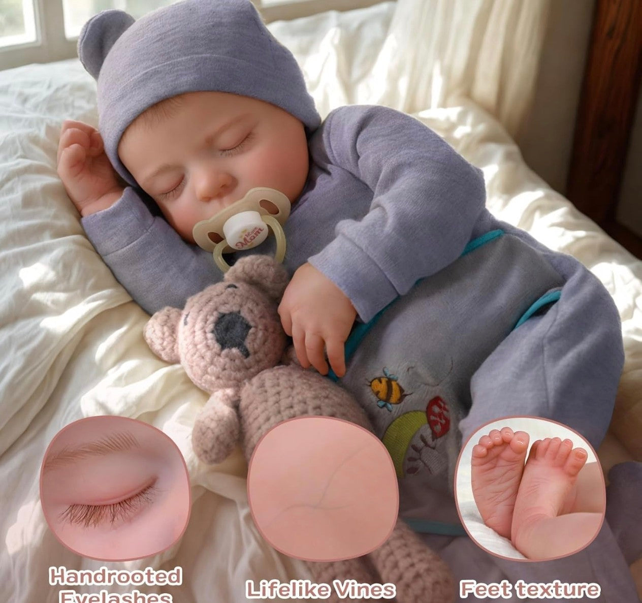Muñeco Reborn Niño 50cm Realista Vinilo Suave con Accesorios