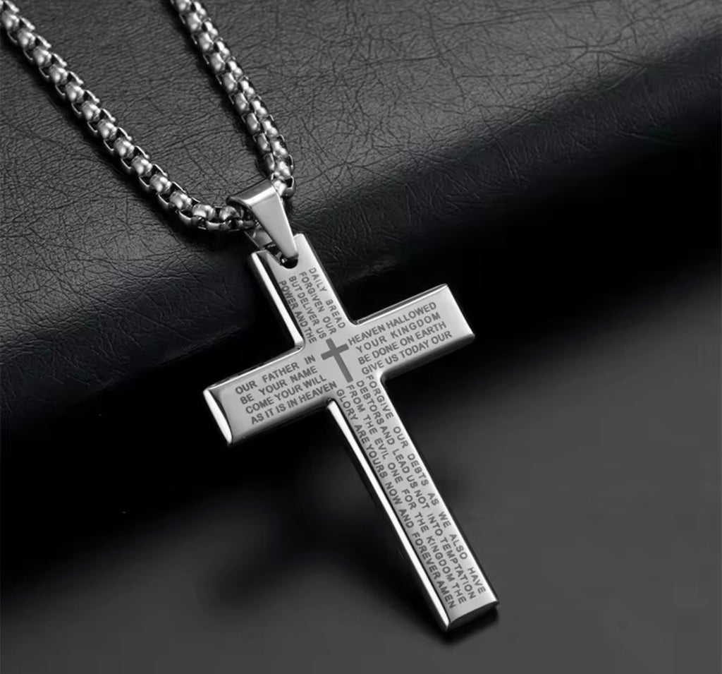 Collar Cruz Biblia Cristiana para Hombre - Acero Inoxidable